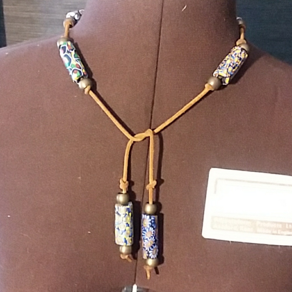 Leather lariat millefiori necklace